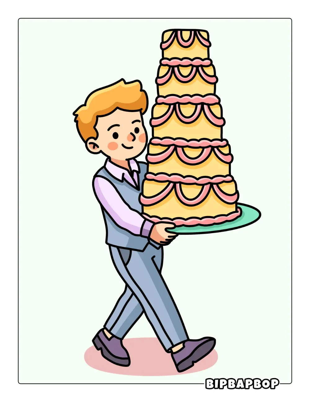 Boy Carrying Cake Coloring Page