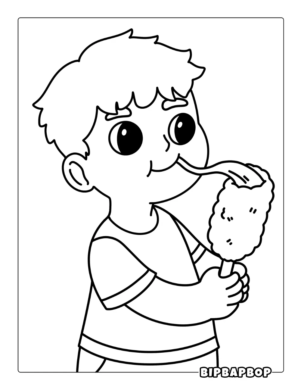 Boy Eating Corndog Coloring Page