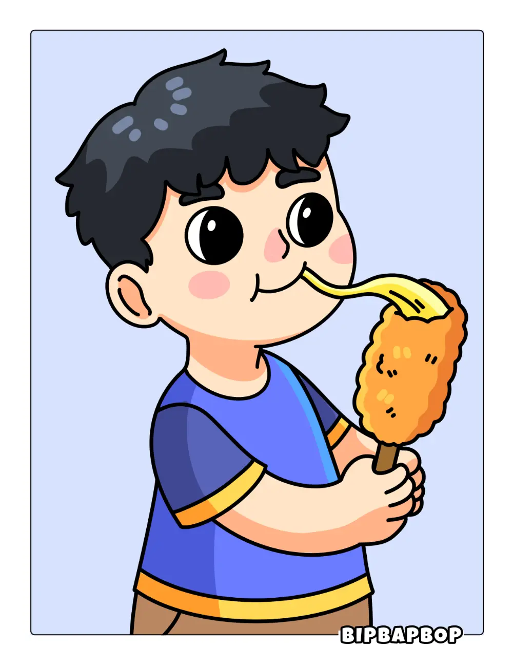Boy Eating Corndog Coloring Page