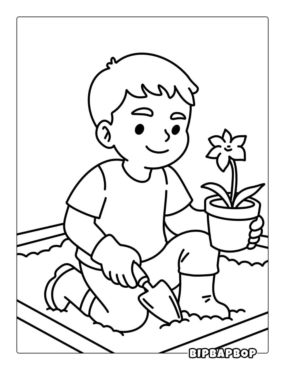 Boy Gardening Coloring Page