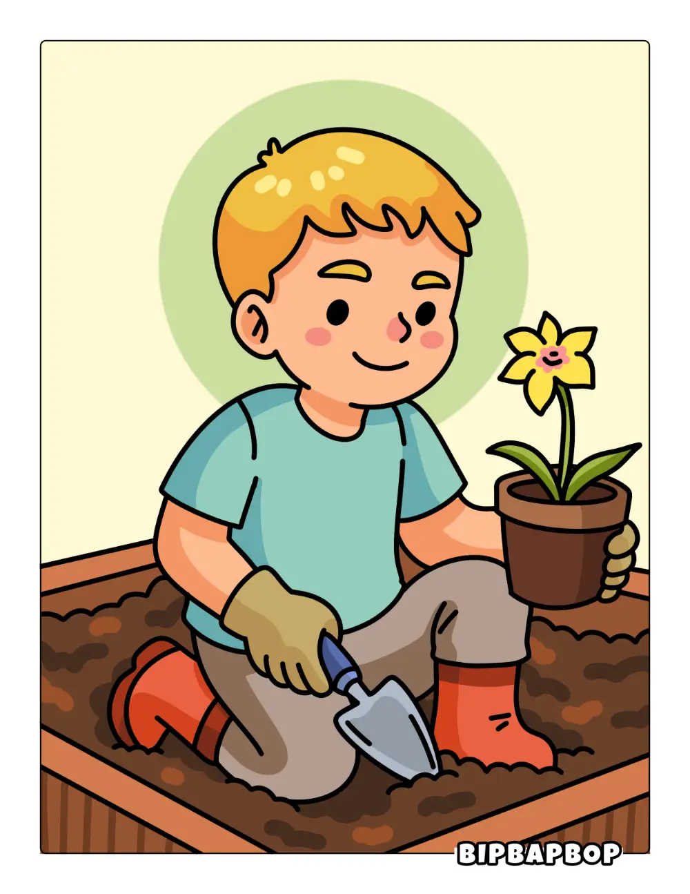 Boy Gardening Coloring Page