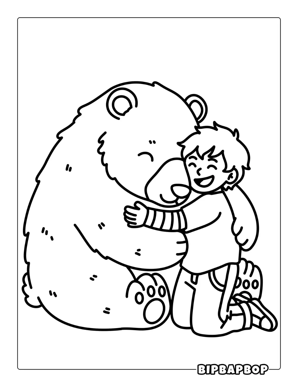 Boy Hugging Bear Coloring Page