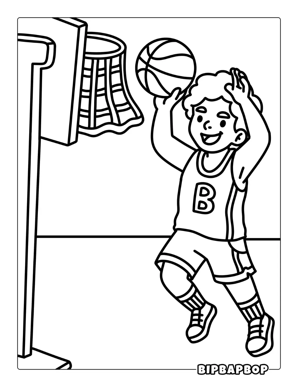Boy Playing Basketball Coloring Page