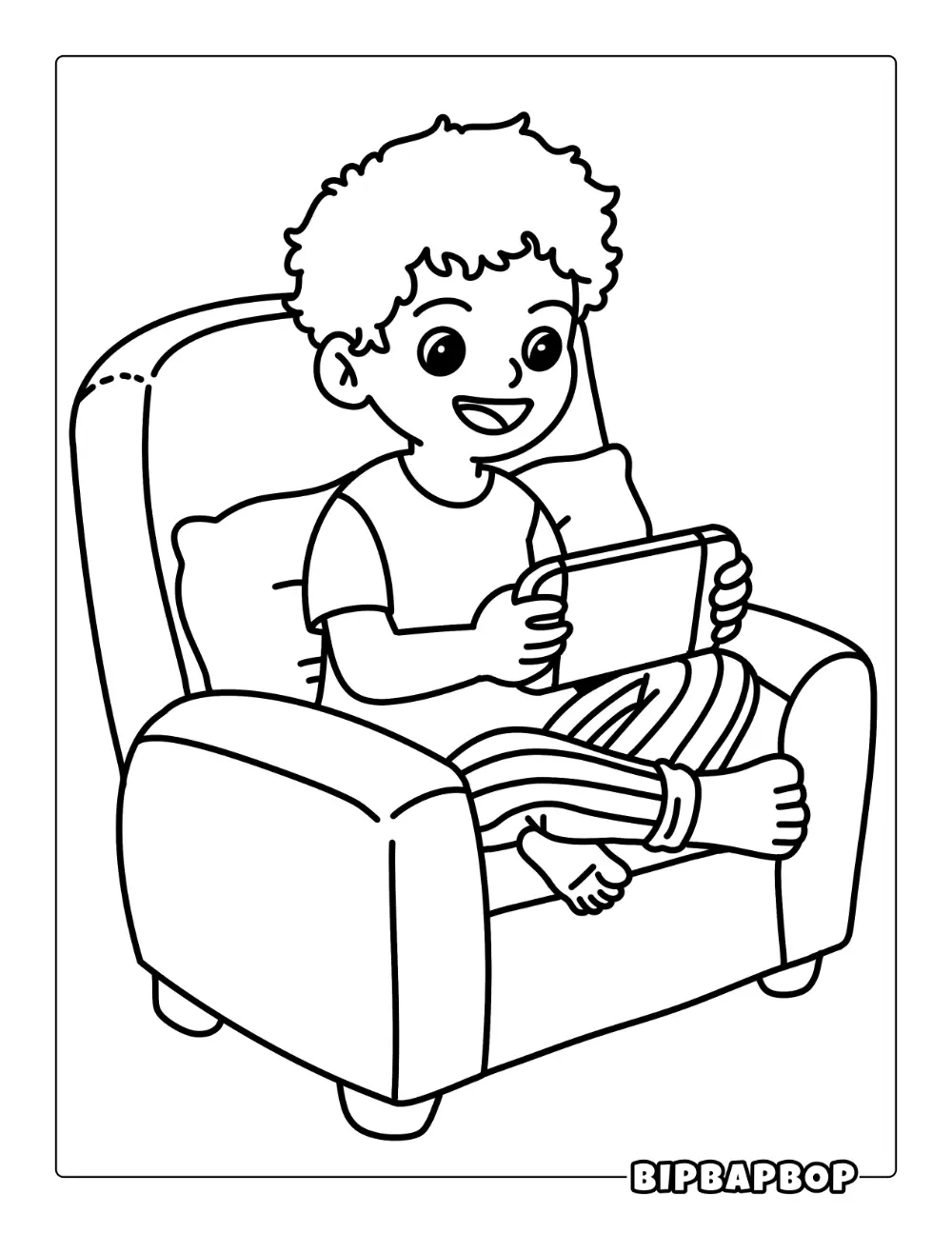 Boy Playing Video Games Coloring Page
