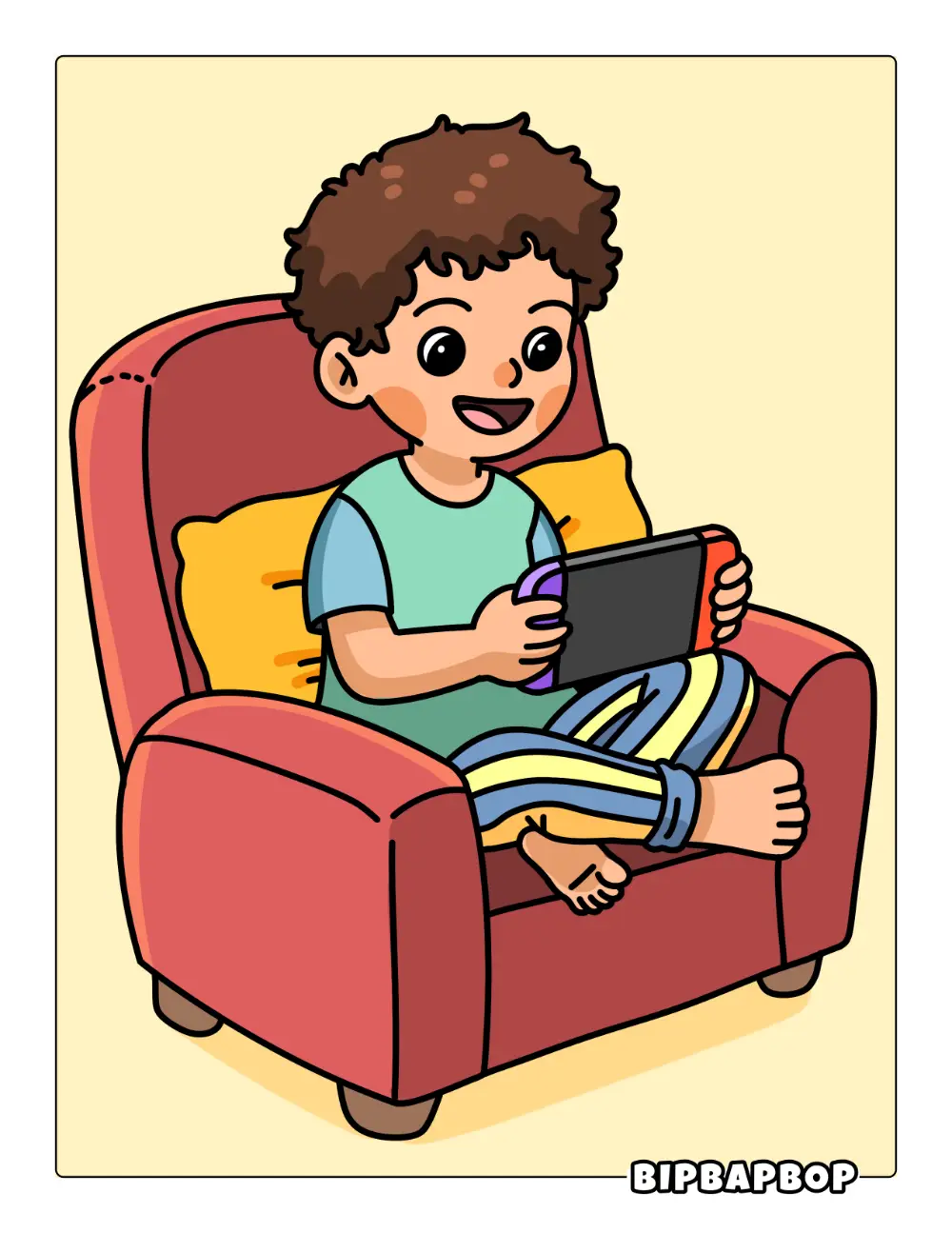 Boy Playing Video Games Coloring Page