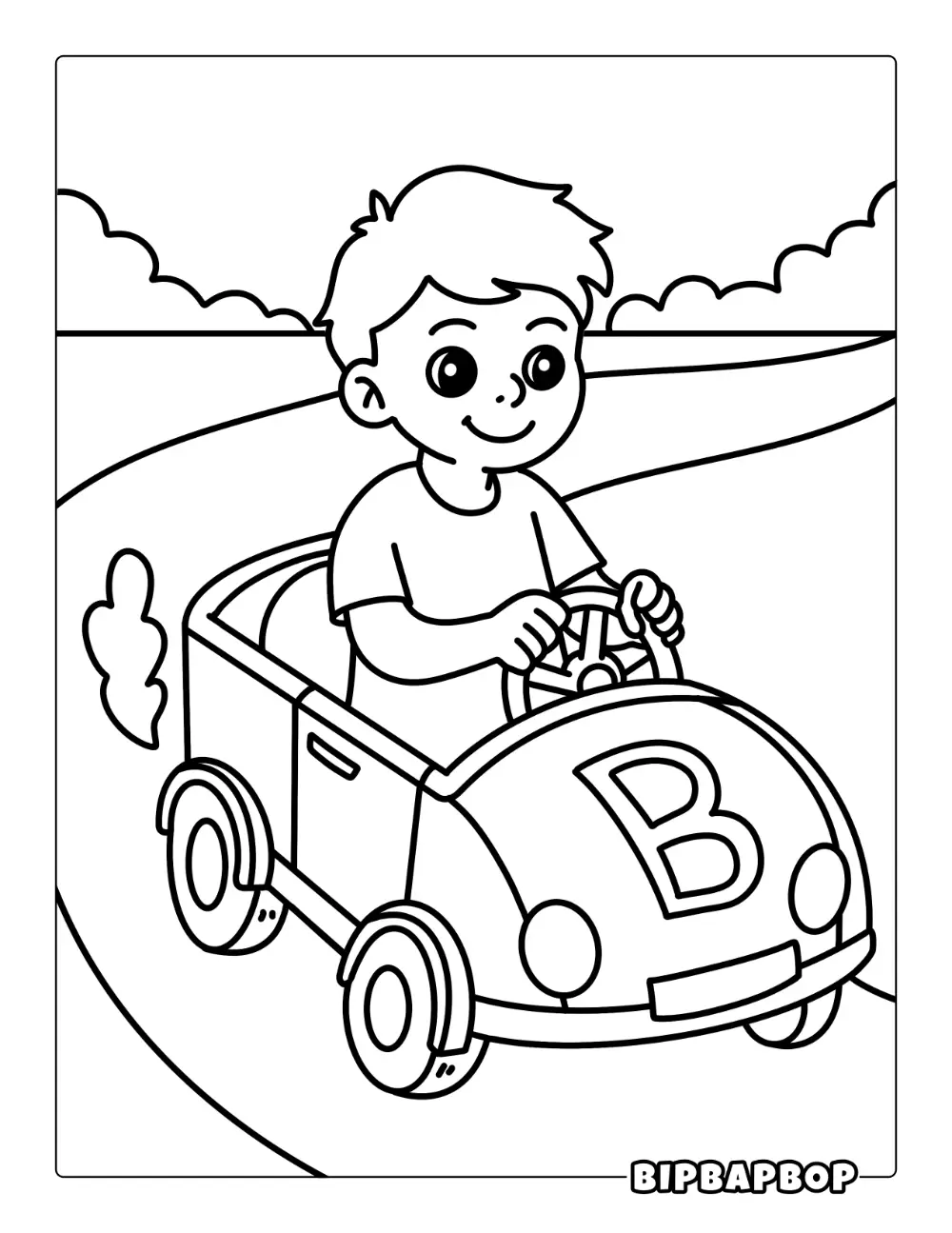 Boy Riding Car Coloring Page
