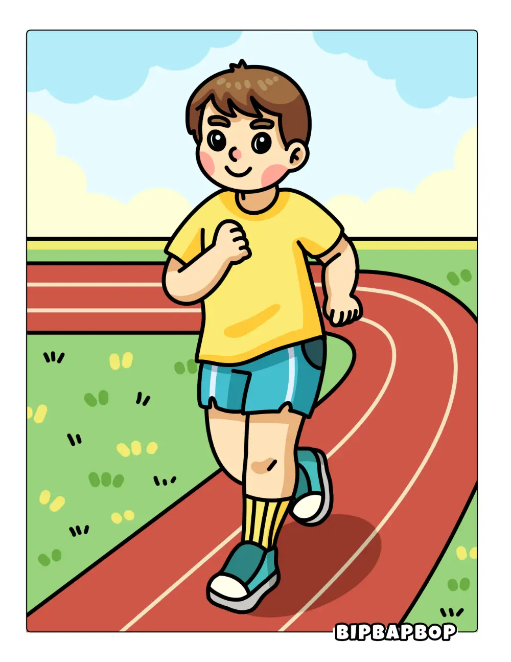 Boy Running Track Coloring Page