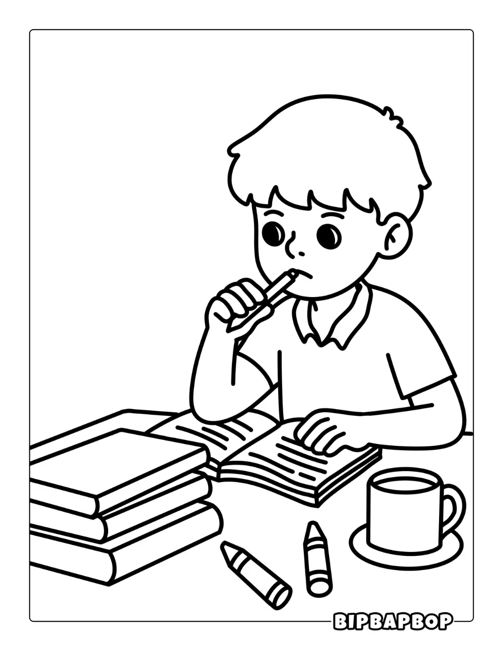Boy Studying Coloring Page