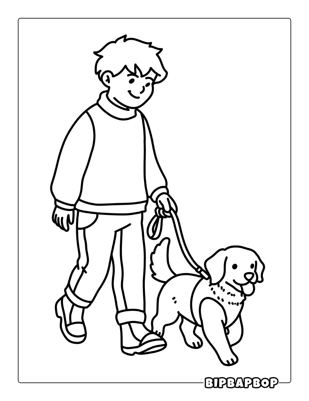 Boy Walking Dog Coloring Page