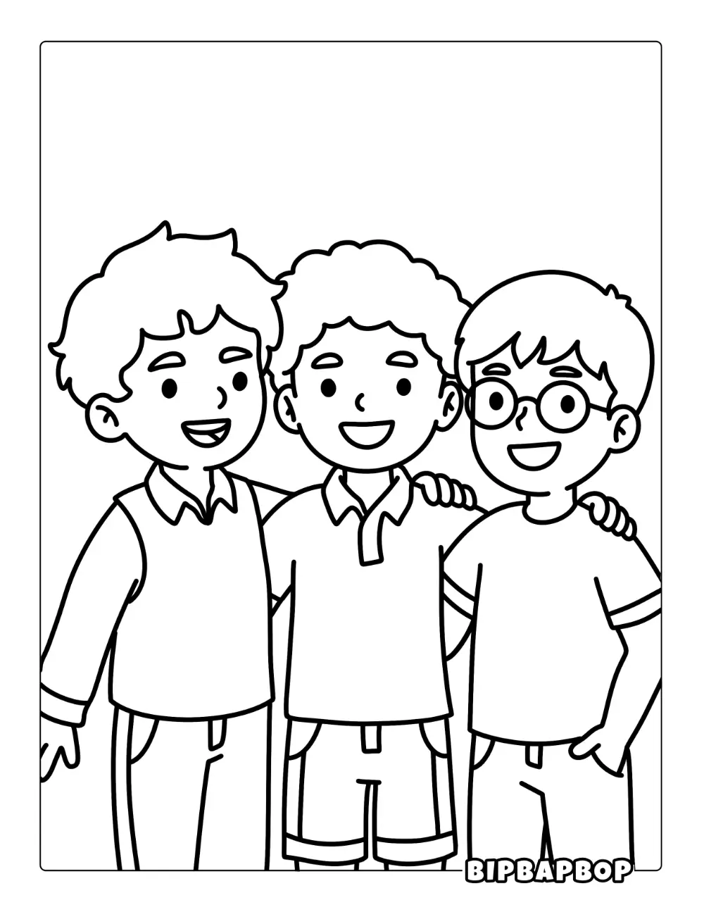Boy With Friends Coloring Page