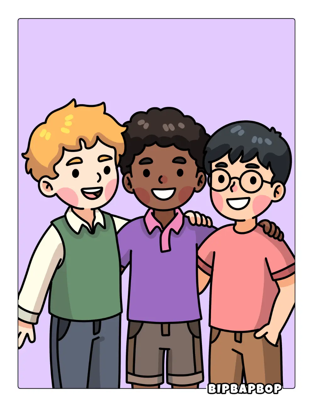 Boy With Friends Coloring Page