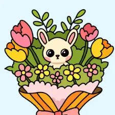 Bunny Bouquet Coloring Page