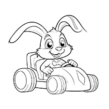Bunny Driving Car Coloring Page Black & White