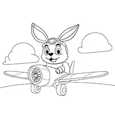 Bunny Flying Airplane Coloring Page Black & White