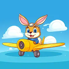 Bunny Flying Airplane Coloring Page