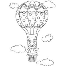Bunny In A Hot Air Balloon Coloring Page Black & White