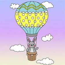 Bunny In A Hot Air Balloon Coloring Page