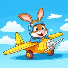 Bunny Rabbit Flying Airplane Coloring Page