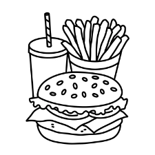 Burger and Fries Coloring Page