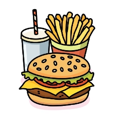 Burger and Fries Coloring Page