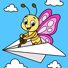Butterfly Riding A Paper Plane Printable