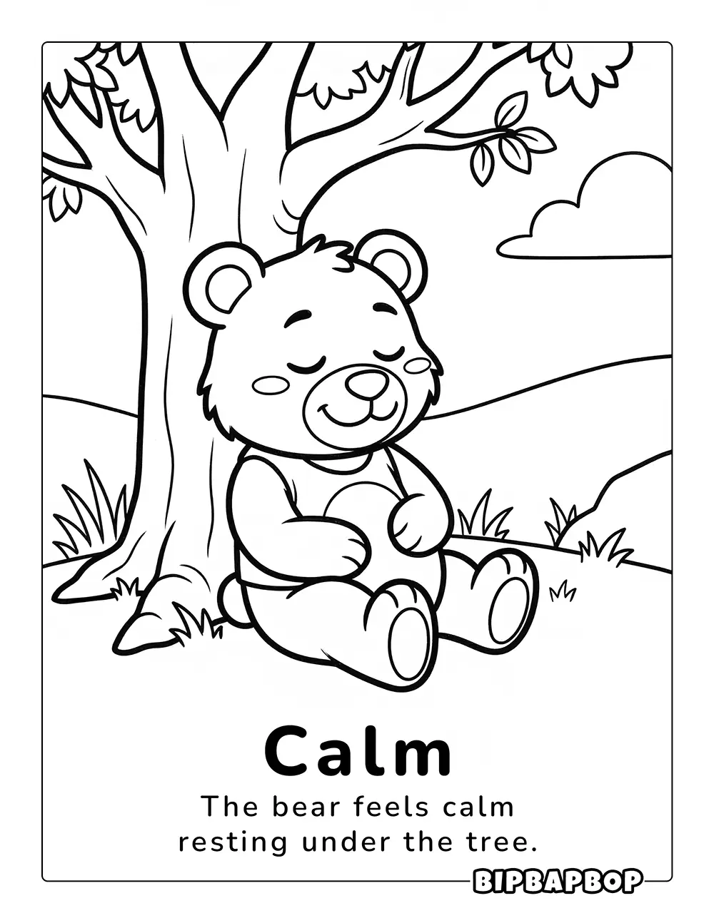 A calm bear sleeping under a tree