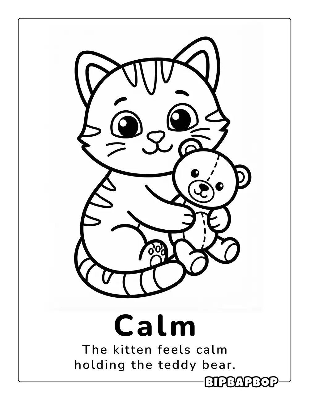 A calm cat holding a teddy bear