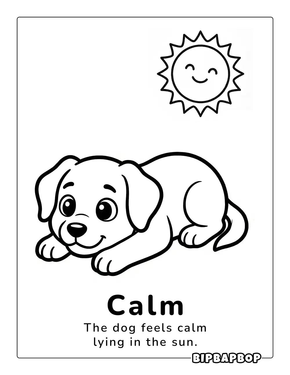 A calm dog lying in the sun