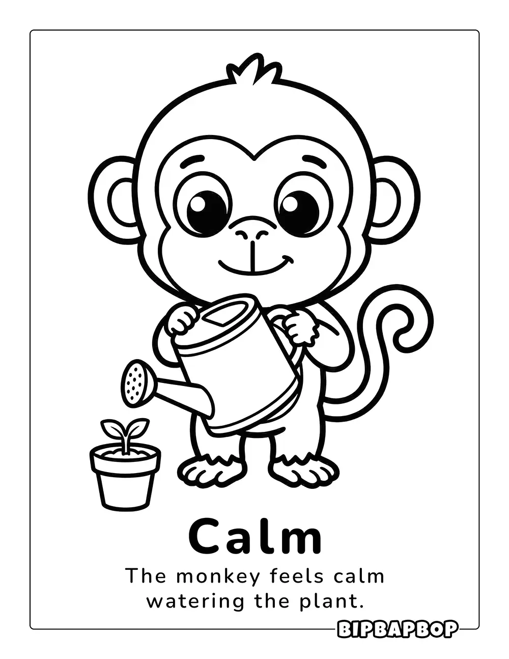 A calm monkey watering a pot plant