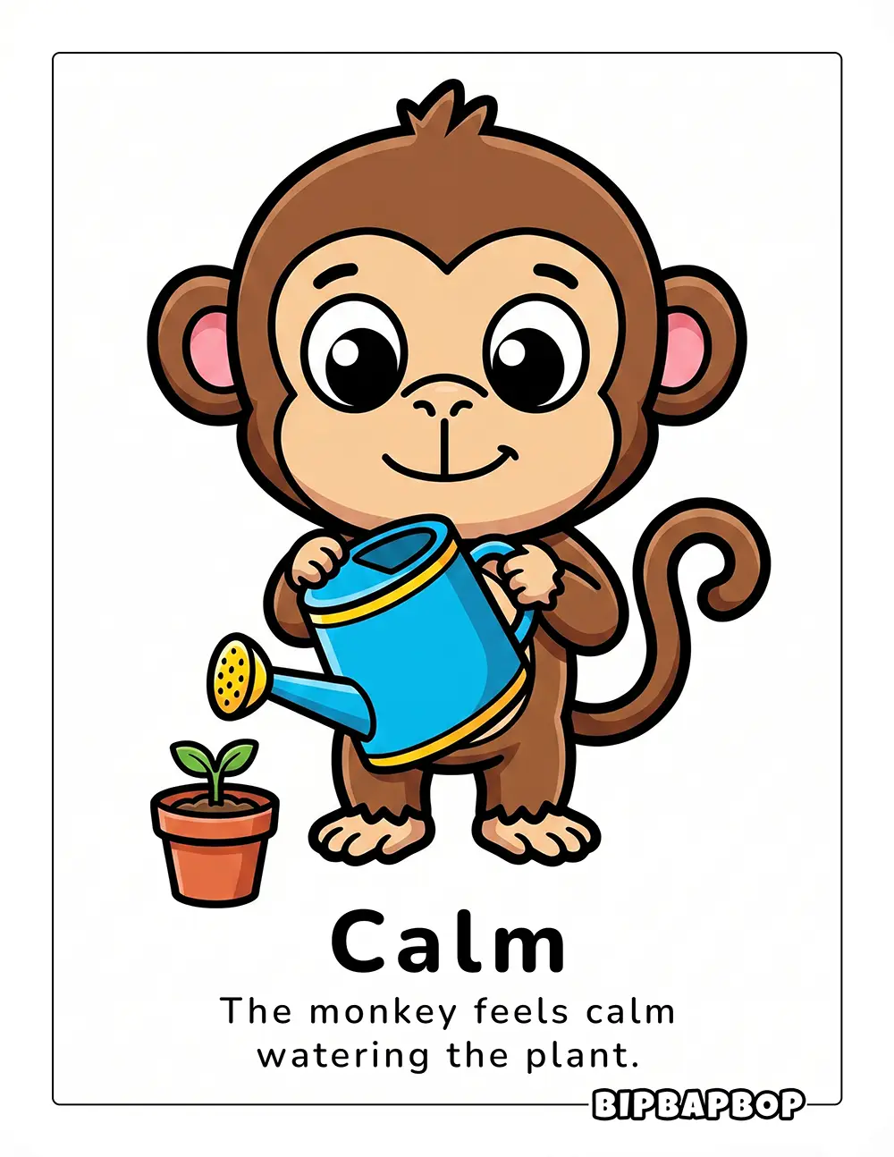 The monkey feels calm watering the plant