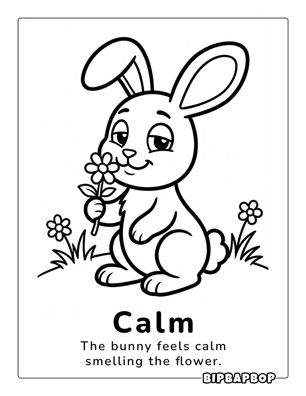 The bunny feels calm smelling the flower