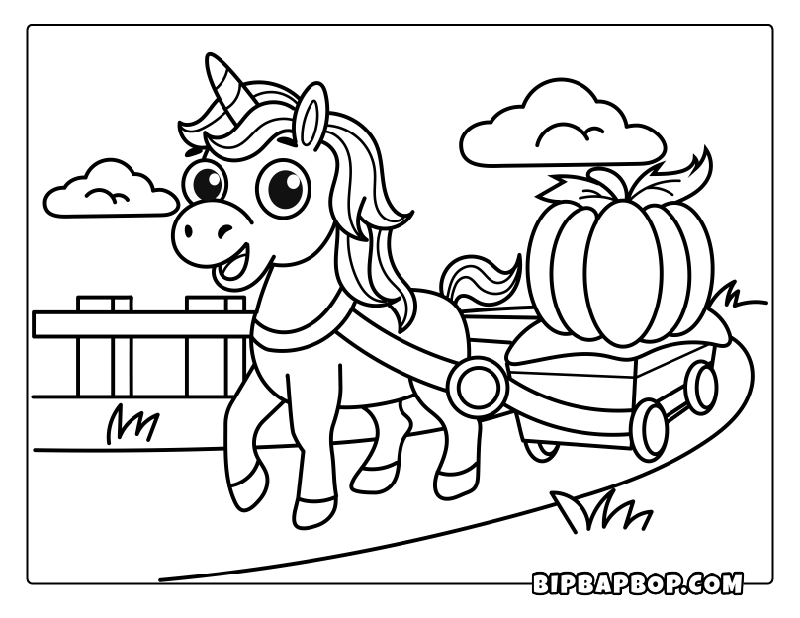 Carriage Unicorn Coloring Page