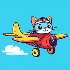 Cat Airplane Pilot Coloring Page