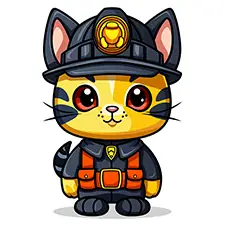 Cat Fireman Coloring Page