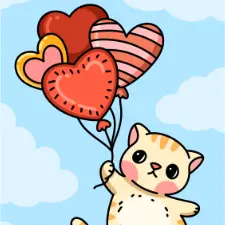 Cat Floating Coloring Page