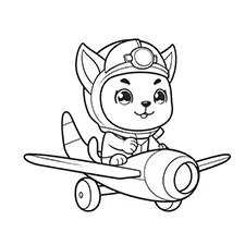 Cat Flying Airplane Coloring Page Black & White
