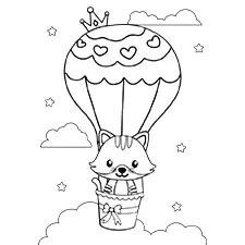 Cat Riding In A Hot Air Balloon Coloring Page Black & White
