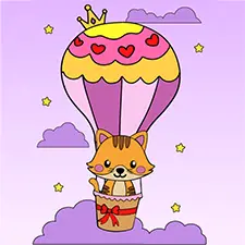 Cat Riding In A Hot Air Balloon Coloring Page