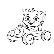 Cat Racing Car Driver Coloring Page Black & White