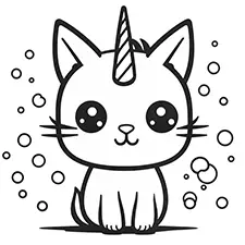 Cat Unicorn Coloring Page Black & White