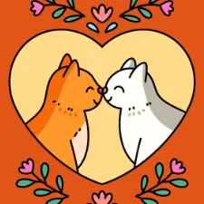 Cats Heart Portrait Coloring Page