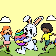 Chasing Easter Bunny Hunt Coloring Page