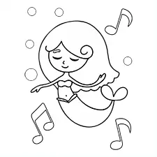 Cheerful Dancing Mermaid Coloring Pages Black & White
