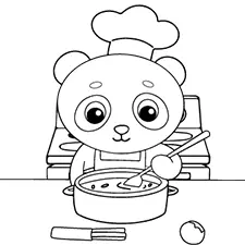 Chef Panda Cooking Coloring Page Black & White