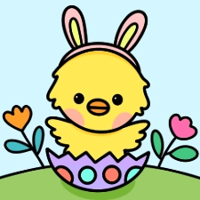 Chick With Bunny Ears Coloring Page