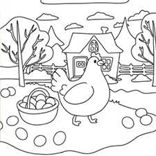 Chicken With An Egg Basket Coloring Page Black & White