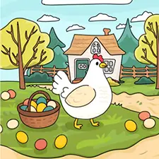 Chicken With An Egg Basket Coloring Page Color