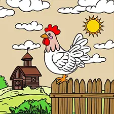 Chicken On A Fence Coloring Page
