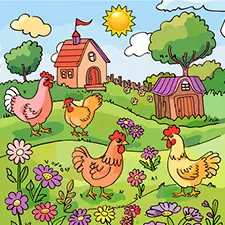 Chickens In A Garden Coloring Page Color
