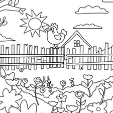 Chicken With A Sun Rising Coloring Page Black & White